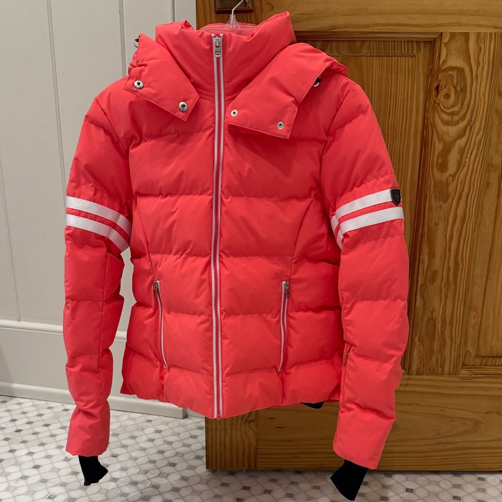 Women's Coral Ski Jacket with Stripes